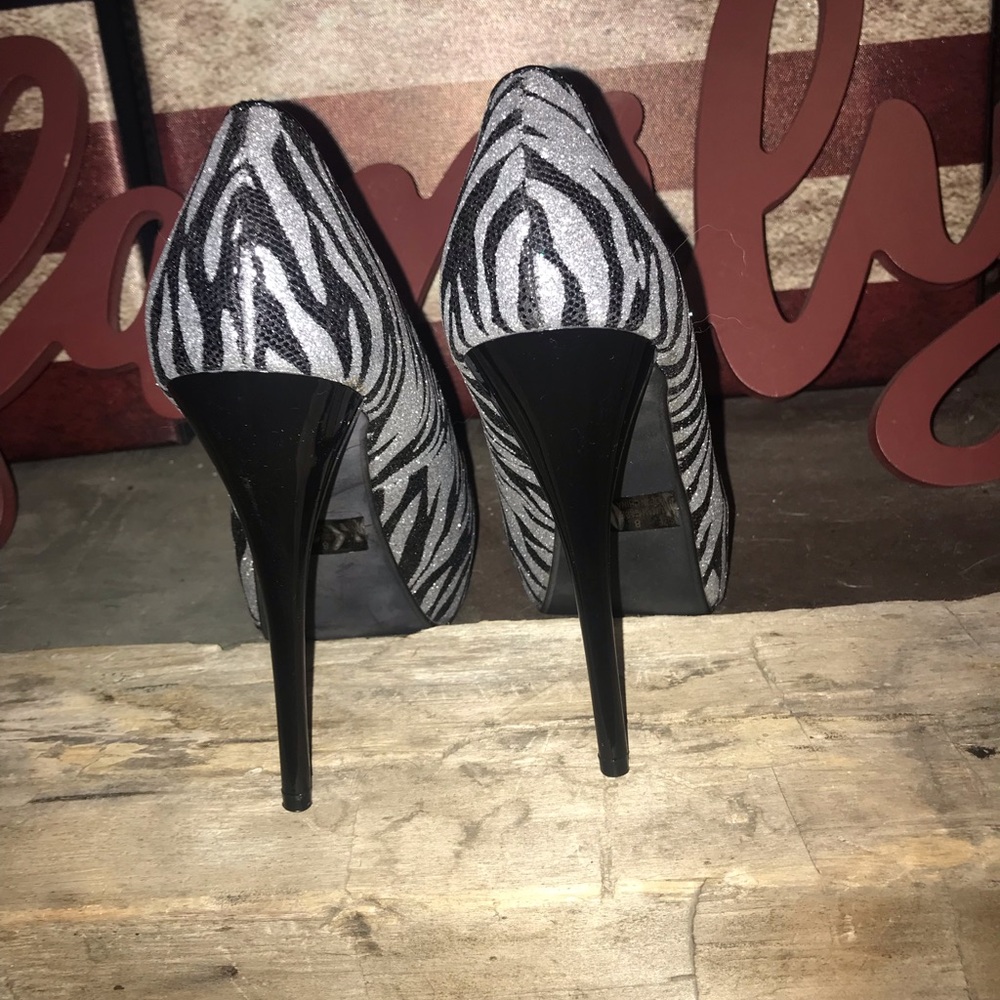 Platform zebra striped glitter heels